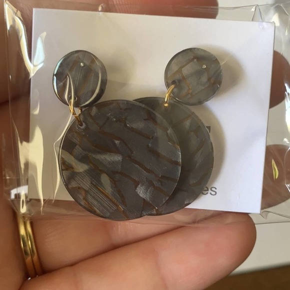 Dainty Charcoal & Bronze Round Drop Earrings - Picture 3 of 6